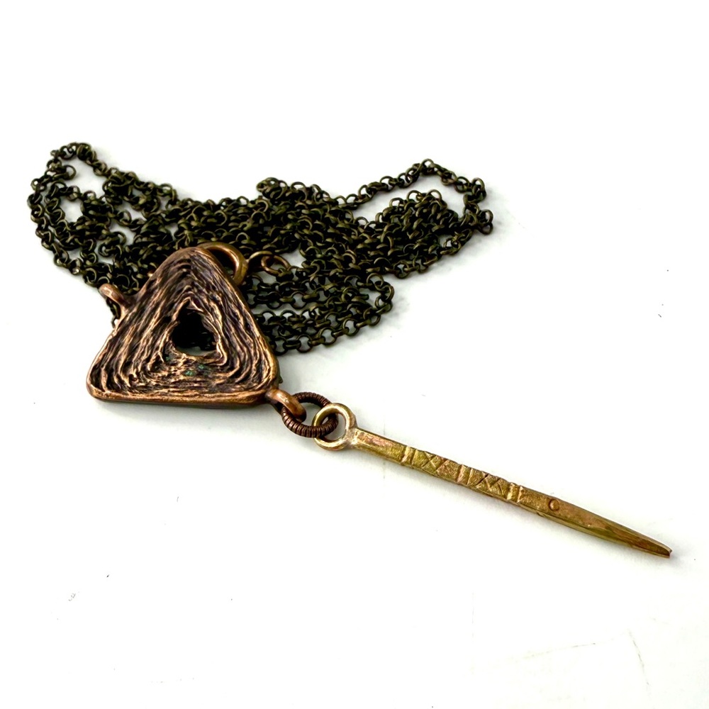 Long Mixed Metal Vintage Necklace, Brass and Copper Necklace